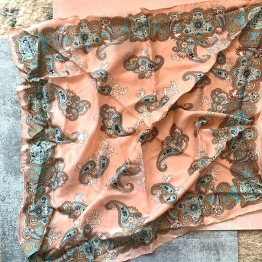 Ladies Pink Paisley Peacock Print Square Fashionable Cotton Scarf
